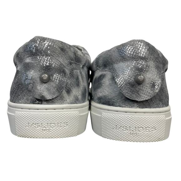 J Slides Lacee Sneaker Leather Leopard Snake Print Silver Black Size 10 Low Top - Picture 5 of 13
